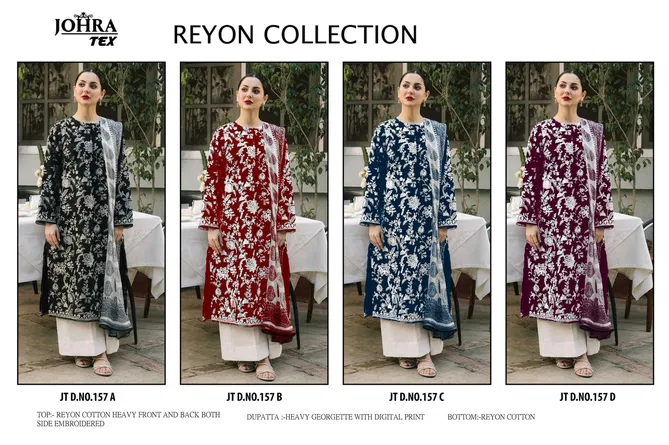 JT 157 Johra Rayon Cotton Embroidery Pakistani Suits Wholesale Online